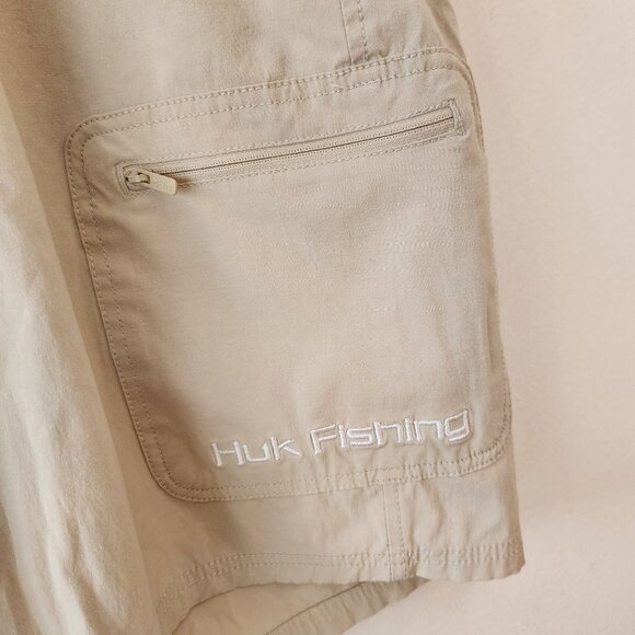 Huk Fishing Shorts Performance Wear Tan Adjustable Waist Outdoors Men's XXL - Picture 3 of 12